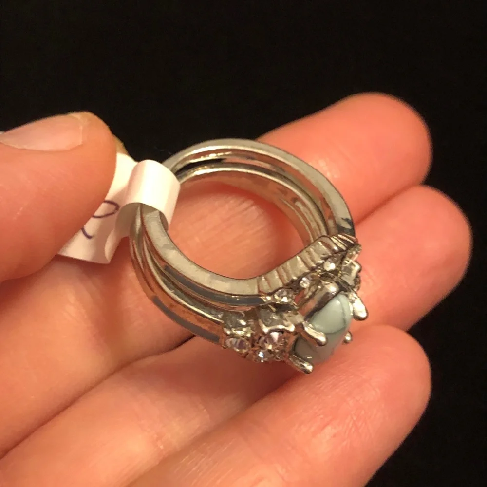 Elegant Silver and Light Blue Faux Turquoise Stone Ring